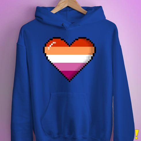 Lesbian Pride 8-Bit Pixel Heart Hoodie - Royal Blue